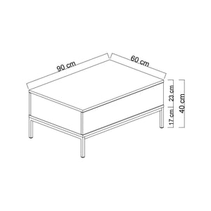 Tavolino da salotto Vespero, Tavolo basso da caffè, Portariviste per divano, Ripiano da soggiorno, 90x60h40 cm, Bianco e Argento