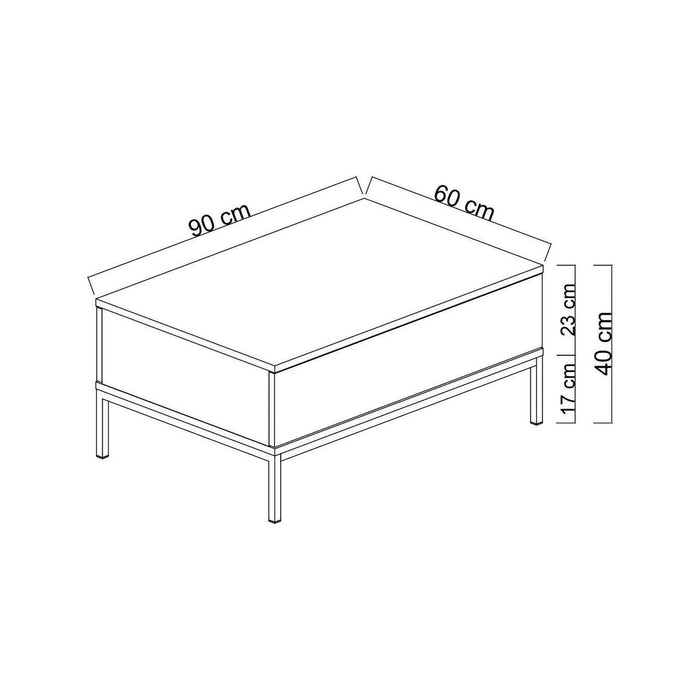 Tavolino da salotto Vespero, Tavolo basso da caffè, Portariviste per divano, Ripiano da soggiorno, 90x60h40 cm, Bianco e Argento