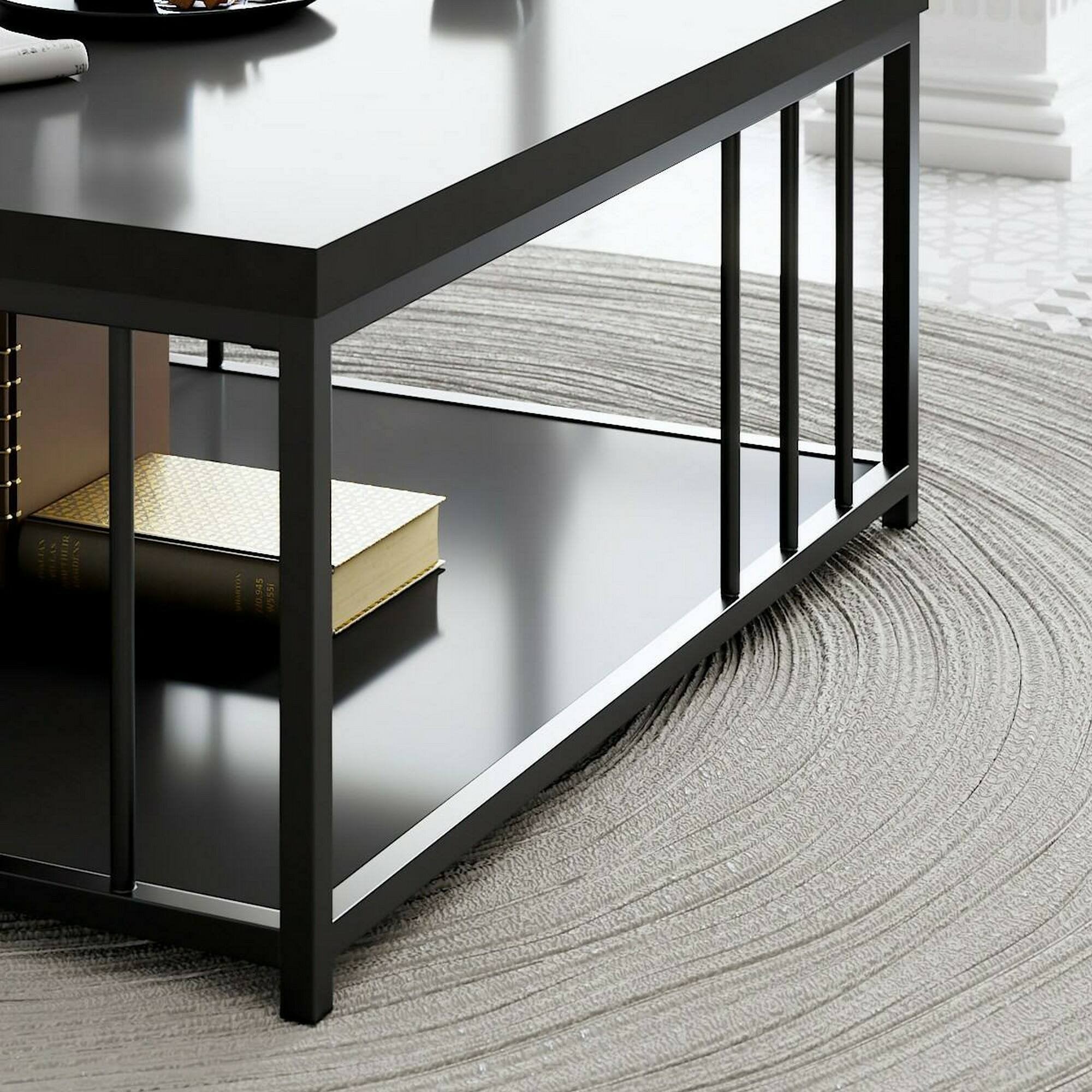 Tavolino da salotto Raiden, Tavolo basso da caffè, Portariviste per divano, Ripiano da soggiorno, 90x90h40 cm, Antracite e Nero
