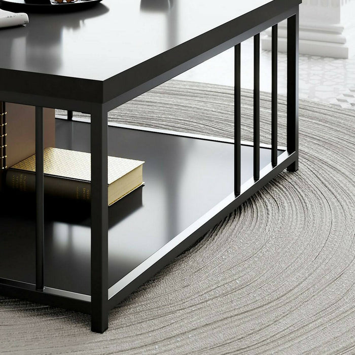 Tavolino da salotto Raiden, Tavolo basso da caffè, Portariviste per divano, Ripiano da soggiorno, 90x90h40 cm, Antracite e Nero