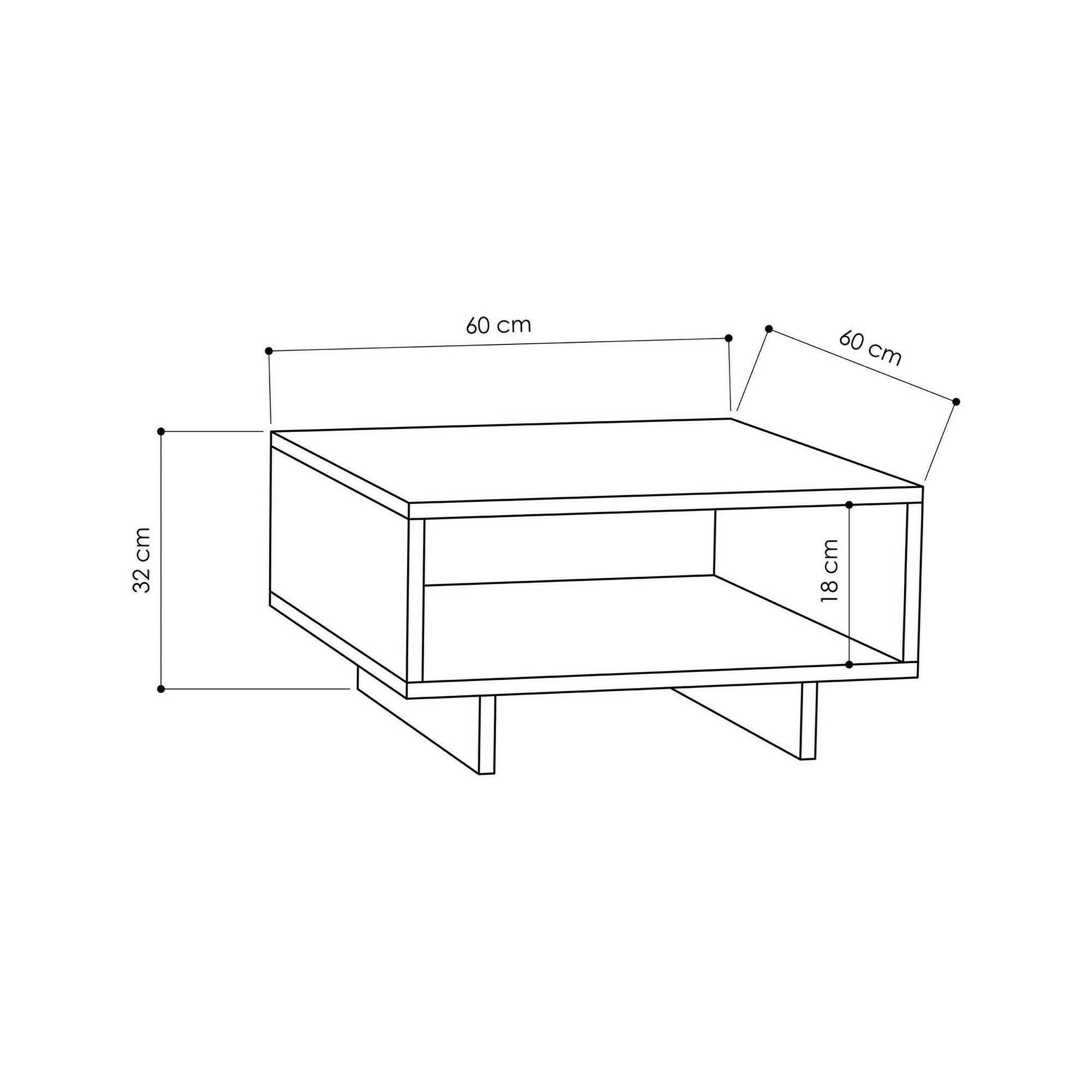 Tavolino da salotto Elvira, Tavolo basso da caffè, Portariviste per divano, Ripiano da soggiorno, 60x60h32 cm, Quercia e Antracite