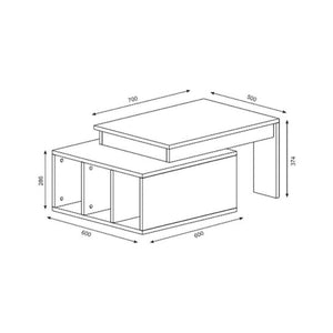 Tavolino da salotto Virgile, Tavolo basso da caffè, Portariviste per divano, Ripiano da soggiorno, 90x60h37 cm, Bianco e Noce