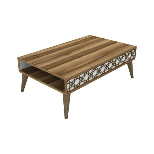 Tavolino da salotto Paz, Tavolo basso da caffè, Portariviste per divano, Ripiano da soggiorno, 105x60h37 cm, Noce e Bianco