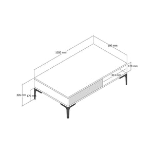 Tavolino da salotto Gru, Tavolo basso da caffè, Portariviste per divano, Ripiano da soggiorno, 105x60h33 cm, Noce e Bianco