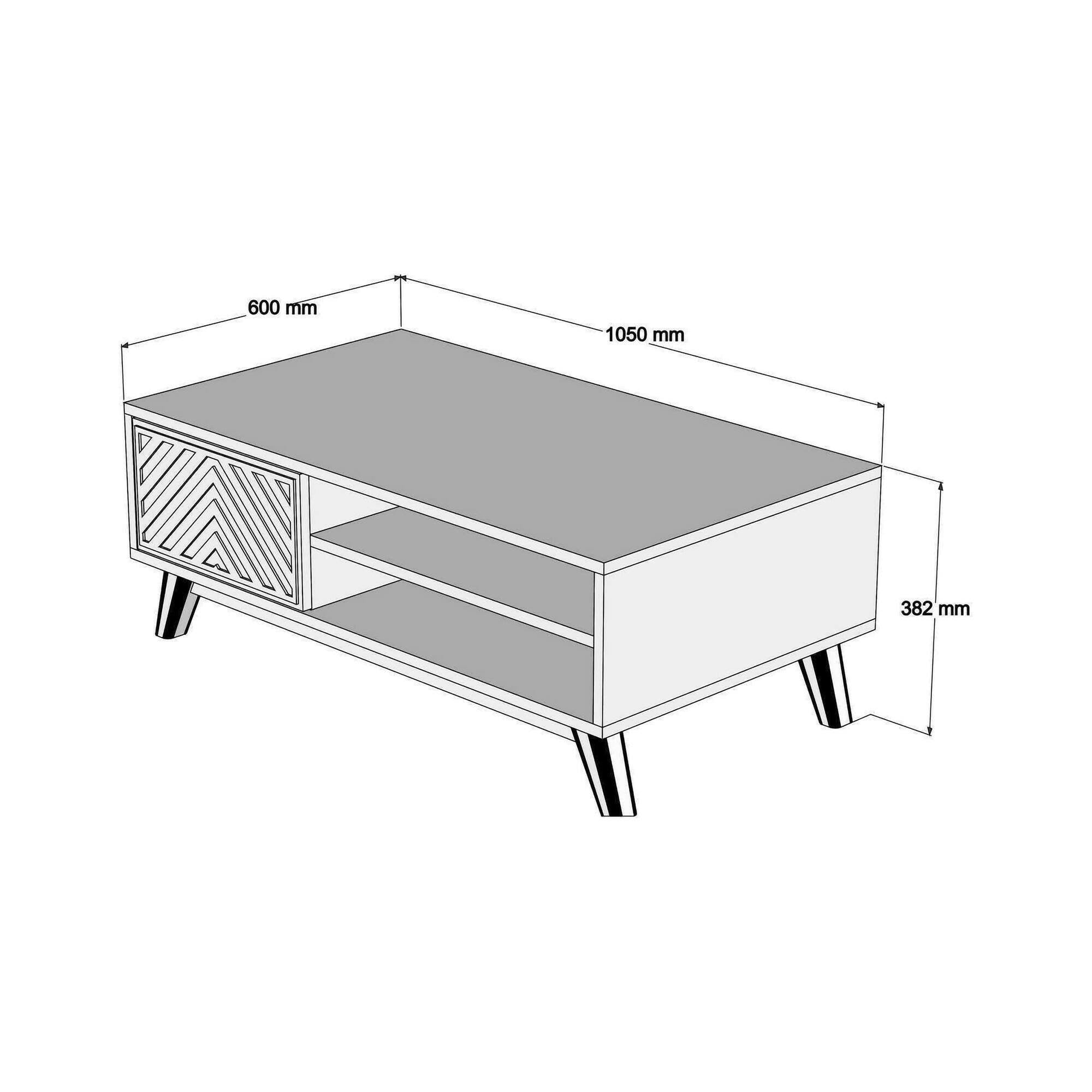 Tavolino da salotto Triaria, Tavolo basso da caffè, Portariviste per divano, Ripiano da soggiorno, 105x60h38 cm, Noce e Bianco