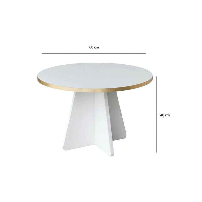 Tavolino da salotto Armanda, Tavolo basso da caffè, Portariviste per divano, Ripiano da soggiorno, 60x60h40 cm, Oro e Bianco