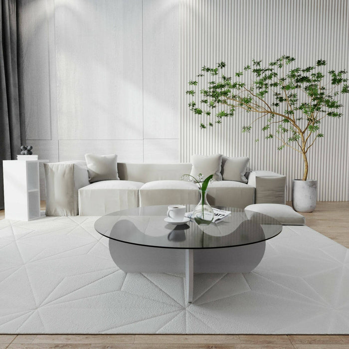 Tavolino da salotto Willow, Tavolo basso da caffè, Portariviste per divano, Ripiano da soggiorno, 90x90h30 cm, Bianco