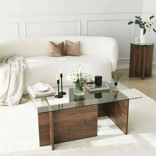 Tavolino da salotto Teti, Tavolo basso da caffè, Portariviste per divano, Ripiano da soggiorno, 105x65h40 cm, Noce