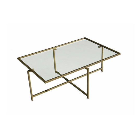 Tavolino da salotto Anna, Tavolo basso da caffè, Portariviste per divano, Ripiano da soggiorno, 94x64h35 cm, Oro