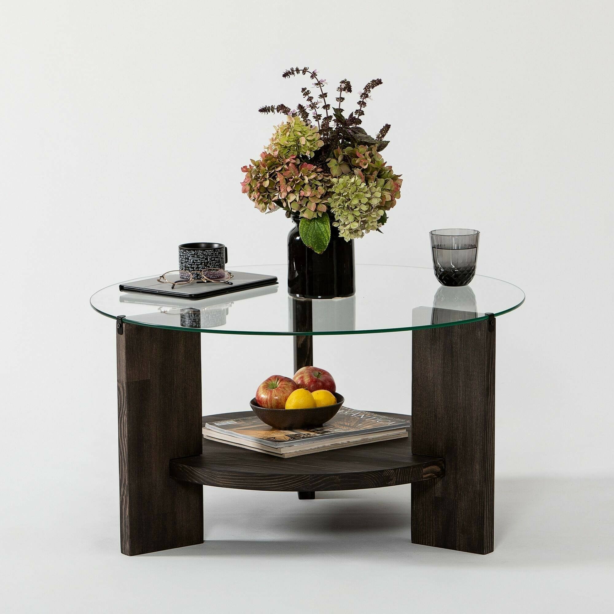 Tavolino da salotto Felino, Tavolo basso da caffè, Portariviste per divano, Ripiano da soggiorno, 75x75h40 cm, Antracite