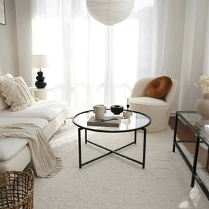 Tavolino da salotto Ecaterina, Tavolo basso da caffè, Portariviste per divano, Ripiano da soggiorno, 83x82h40 cm, Nero