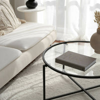 Tavolino da salotto Ecaterina, Tavolo basso da caffè, Portariviste per divano, Ripiano da soggiorno, 83x82h40 cm, Nero