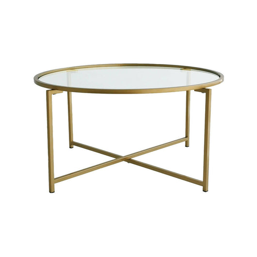 Tavolino da salotto Ecaterina, Tavolo basso da caffè, Portariviste per divano, Ripiano da soggiorno, 83x83h40 cm, Oro