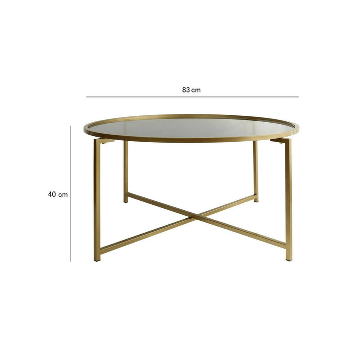 Tavolino da salotto Ecaterina, Tavolo basso da caffè, Portariviste per divano, Ripiano da soggiorno, 83x83h40 cm, Oro e Tortora