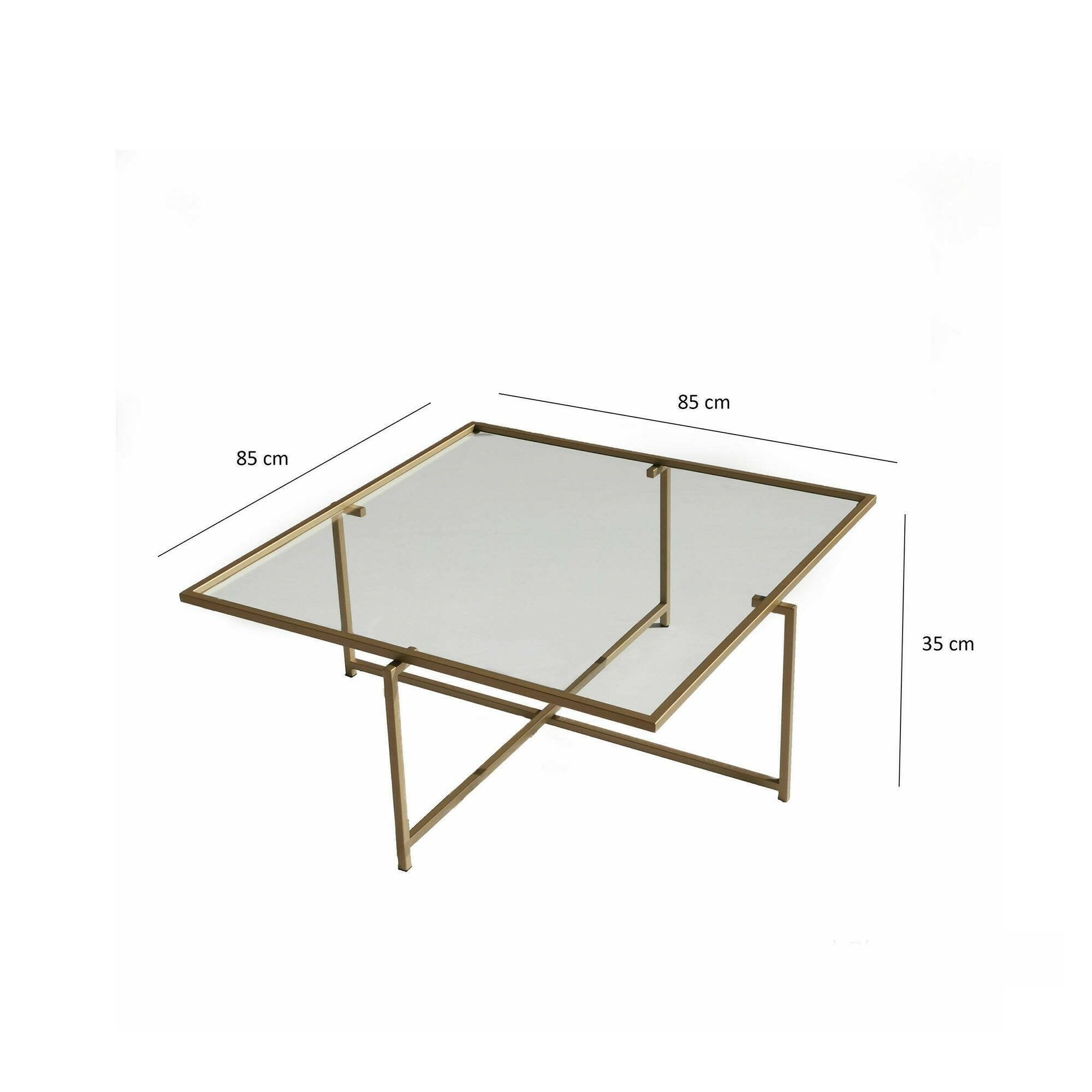 Tavolino da salotto Mascate, Tavolo basso da caffè, Portariviste per divano, Ripiano da soggiorno, 85x85h35 cm, Oro