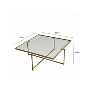 Tavolino da salotto Mascate, Tavolo basso da caffè, Portariviste per divano, Ripiano da soggiorno, 85x85h35 cm, Oro