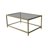 Tavolino da salotto Mina, Tavolo basso da caffè, Portariviste per divano, Ripiano da soggiorno, 90x60h40 cm, Oro
