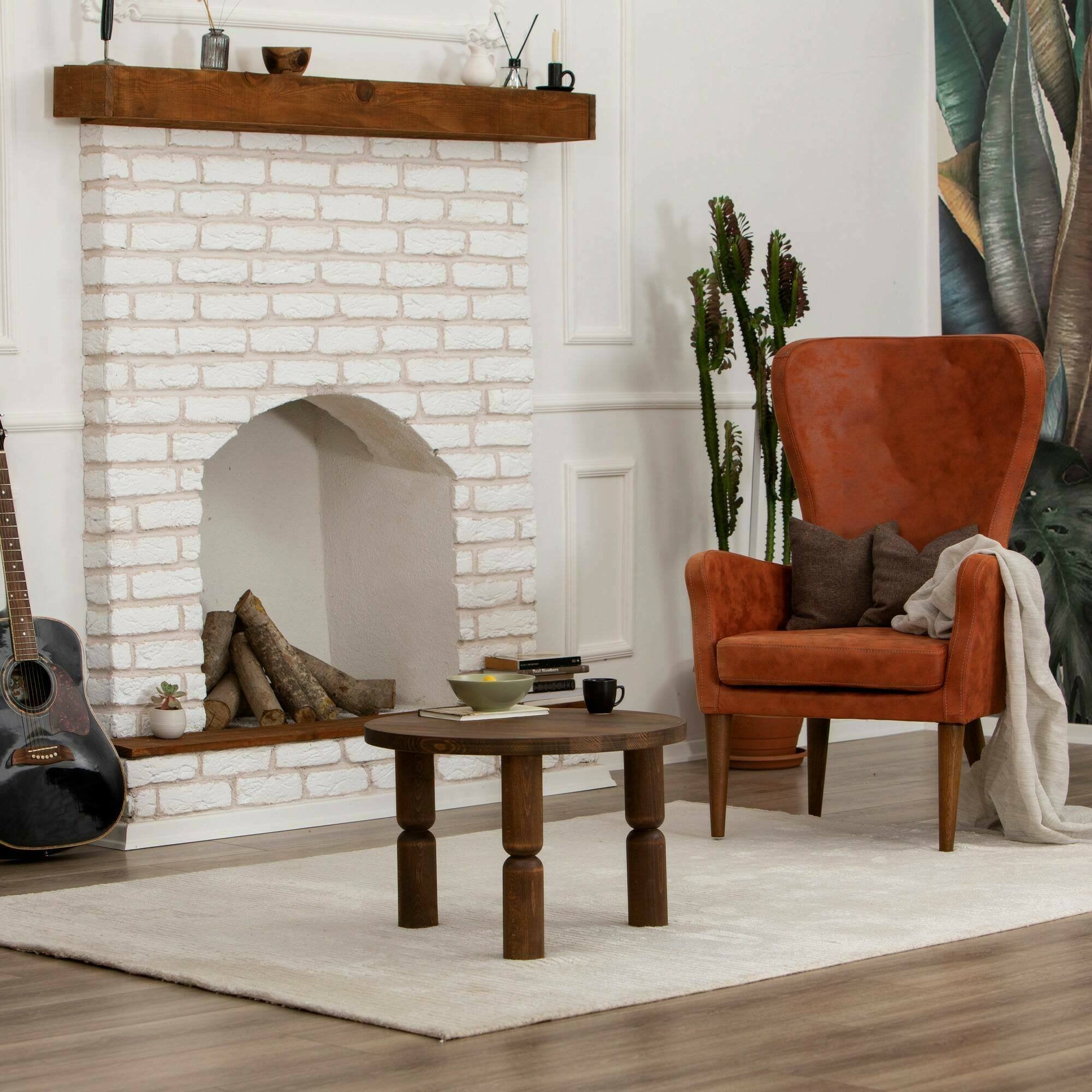 Tavolino da salotto Victorine, Tavolo basso da caffè, Portariviste per divano, Ripiano da soggiorno, 60x60h40 cm, Noce