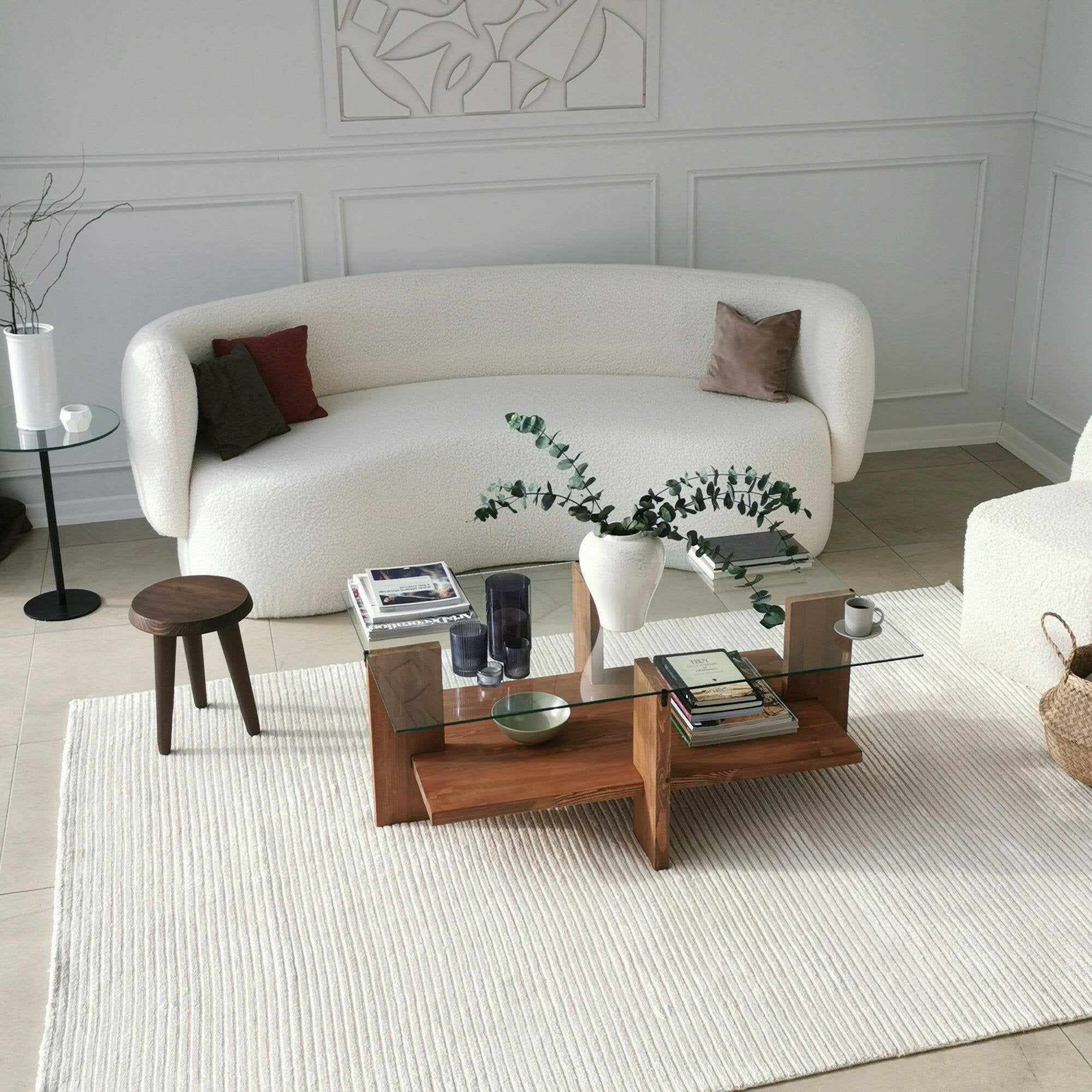 Tavolino da salotto Tomiri, Tavolo basso da caffè, Portariviste per divano, Ripiano da soggiorno, 105x60h40 cm, Noce