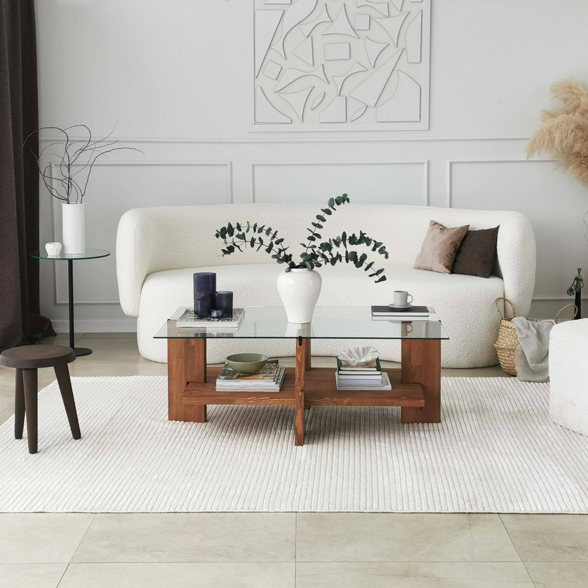 Tavolino da salotto Tomiri, Tavolo basso da caffè, Portariviste per divano, Ripiano da soggiorno, 105x60h40 cm, Noce