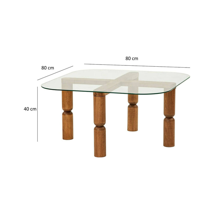 Tavolino da salotto Gran, Tavolo basso da caffè, Portariviste per divano, Ripiano da soggiorno, 80x80h40 cm, Noce e Trasparente