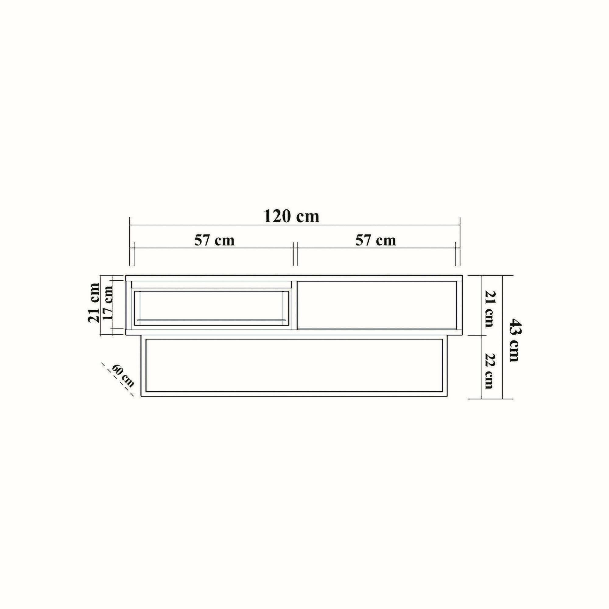 Tavolino da salotto Bard, Tavolo basso da caffè, Portariviste per divano, Ripiano da soggiorno, 120x60h43 cm, Noce e Nero