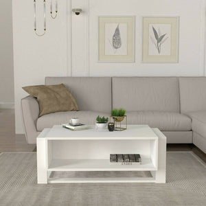 Tavolino da salotto Gigliola, Tavolo basso da caffè, Portariviste per divano, Ripiano da soggiorno, 106x60h40 cm, Bianco e Oro