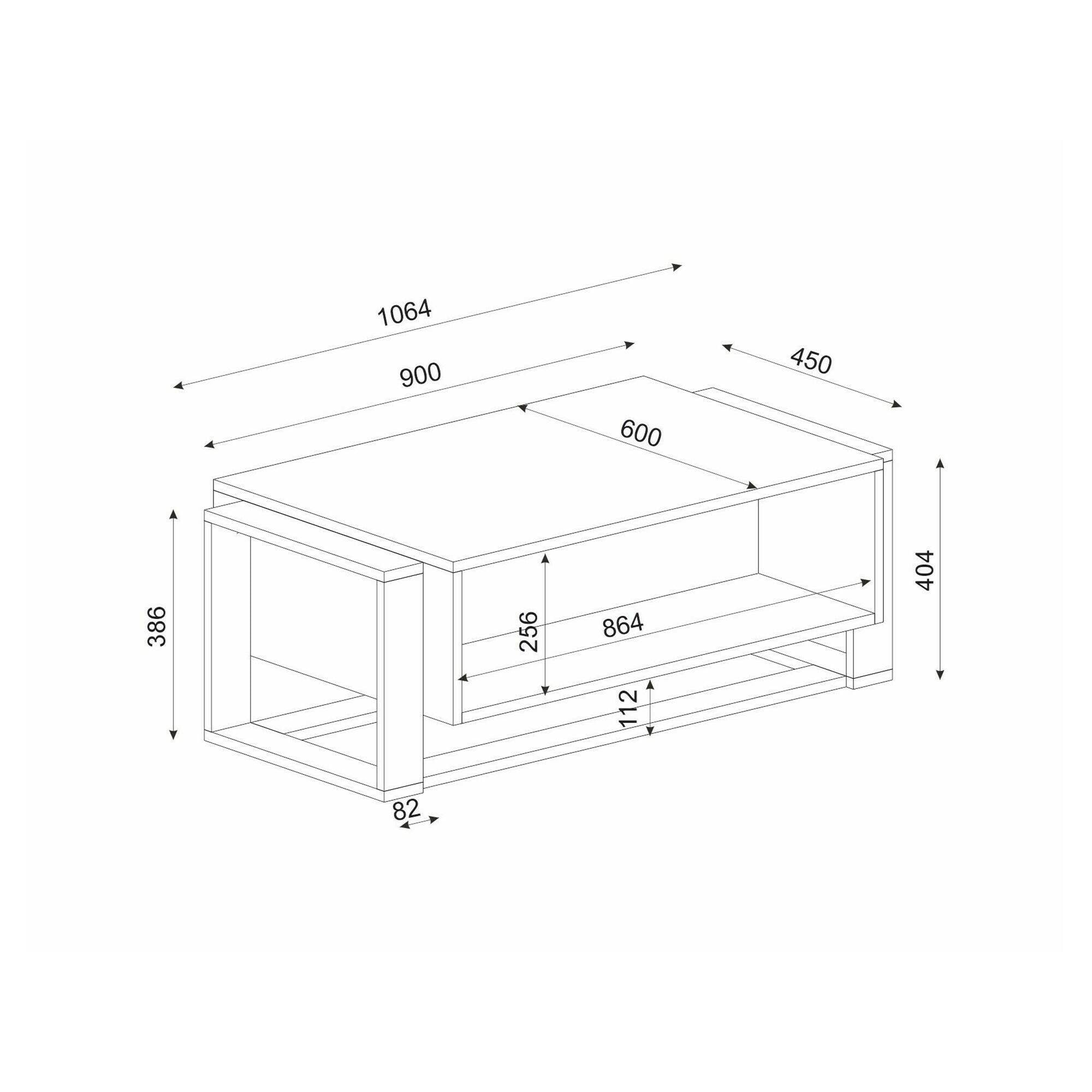 Tavolino da salotto Gigliola, Tavolo basso da caffè, Portariviste per divano, Ripiano da soggiorno, 106x60h40 cm, Bianco e Oro