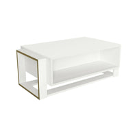 Tavolino da salotto Gigliola, Tavolo basso da caffè, Portariviste per divano, Ripiano da soggiorno, 106x60h40 cm, Bianco e Oro