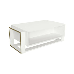 Tavolino da salotto Gigliola, Tavolo basso da caffè, Portariviste per divano, Ripiano da soggiorno, 106x60h40 cm, Bianco e Oro