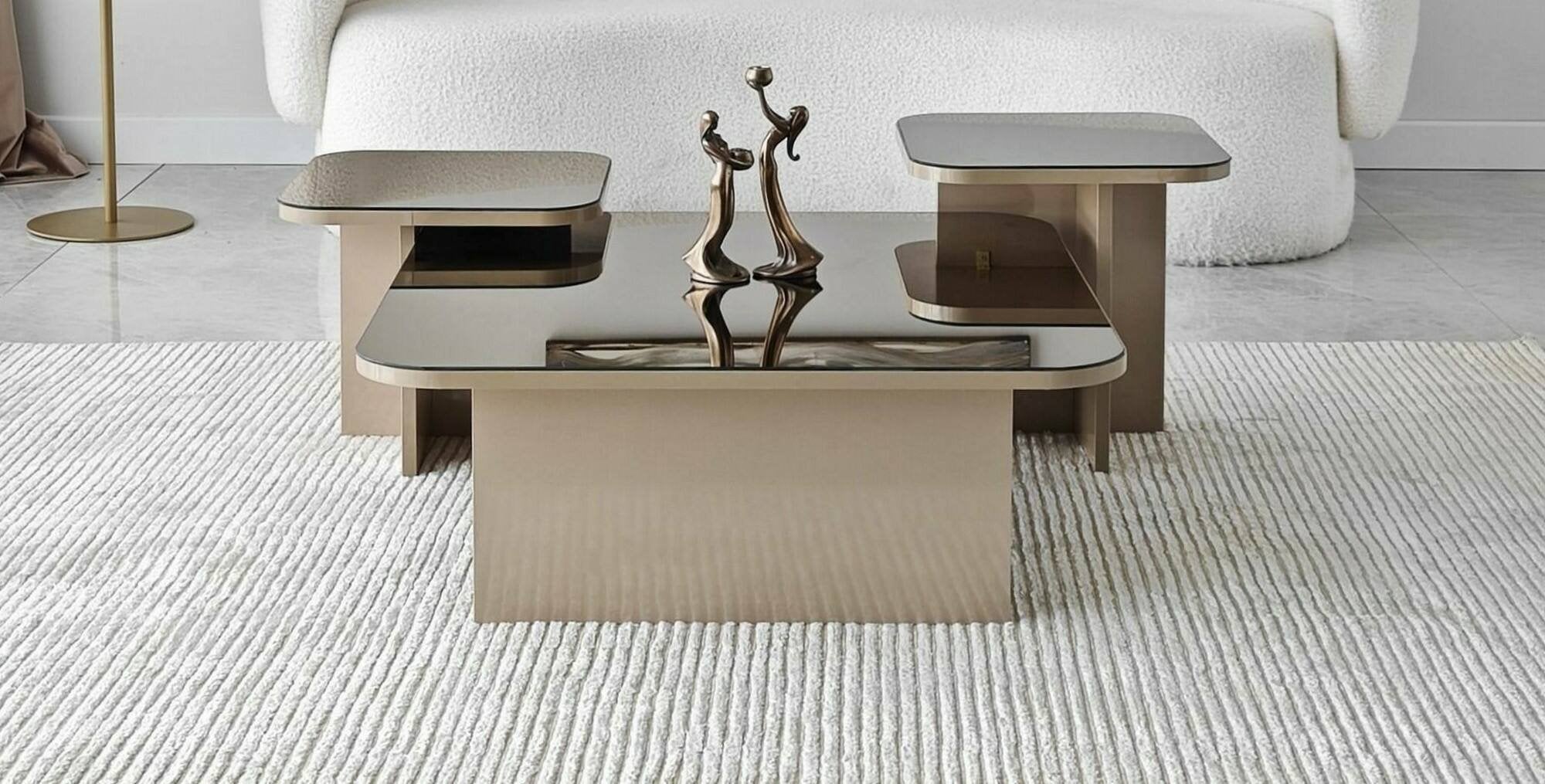 Tavolino da salotto Nuummite, Tavolo basso da caffè, Portariviste per divano, Ripiano da soggiorno, 80x80h40 cm, Tortora e Fumè