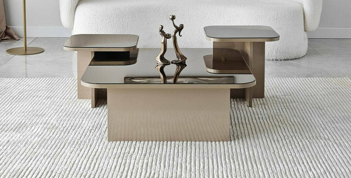 Tavolino da salotto Nuummite, Tavolo basso da caffè, Portariviste per divano, Ripiano da soggiorno, 80x80h40 cm, Tortora e Fumè