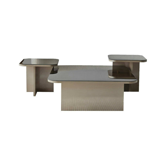 Tavolino da salotto Nuummite, Tavolo basso da caffè, Portariviste per divano, Ripiano da soggiorno, 80x80h40 cm, Tortora e Fumè