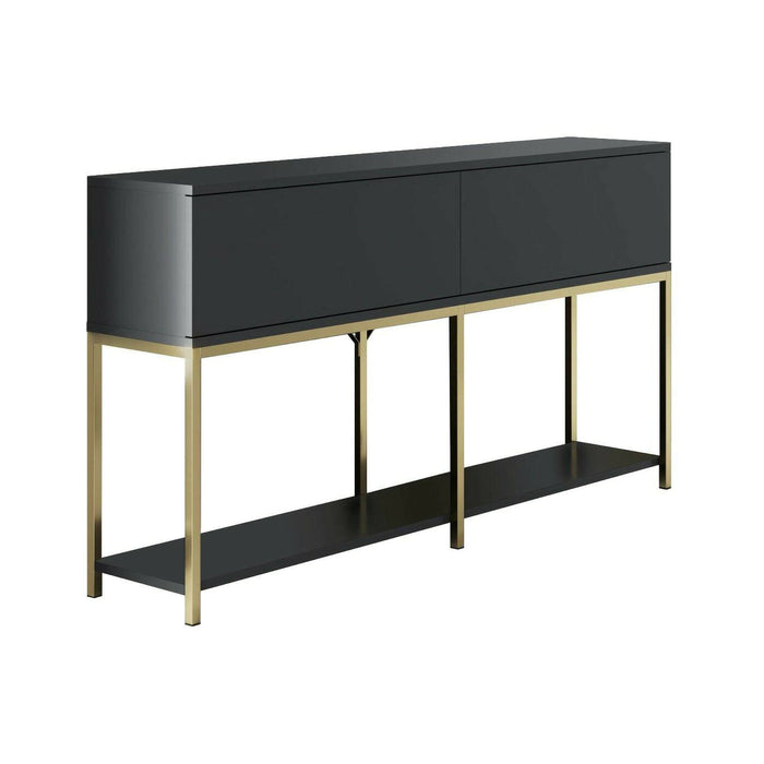 Credenza Basilia, Buffet da soggiorno, Madia da salotto, Dispensa da cucina, 150x30h80 cm, Antracite e Oro