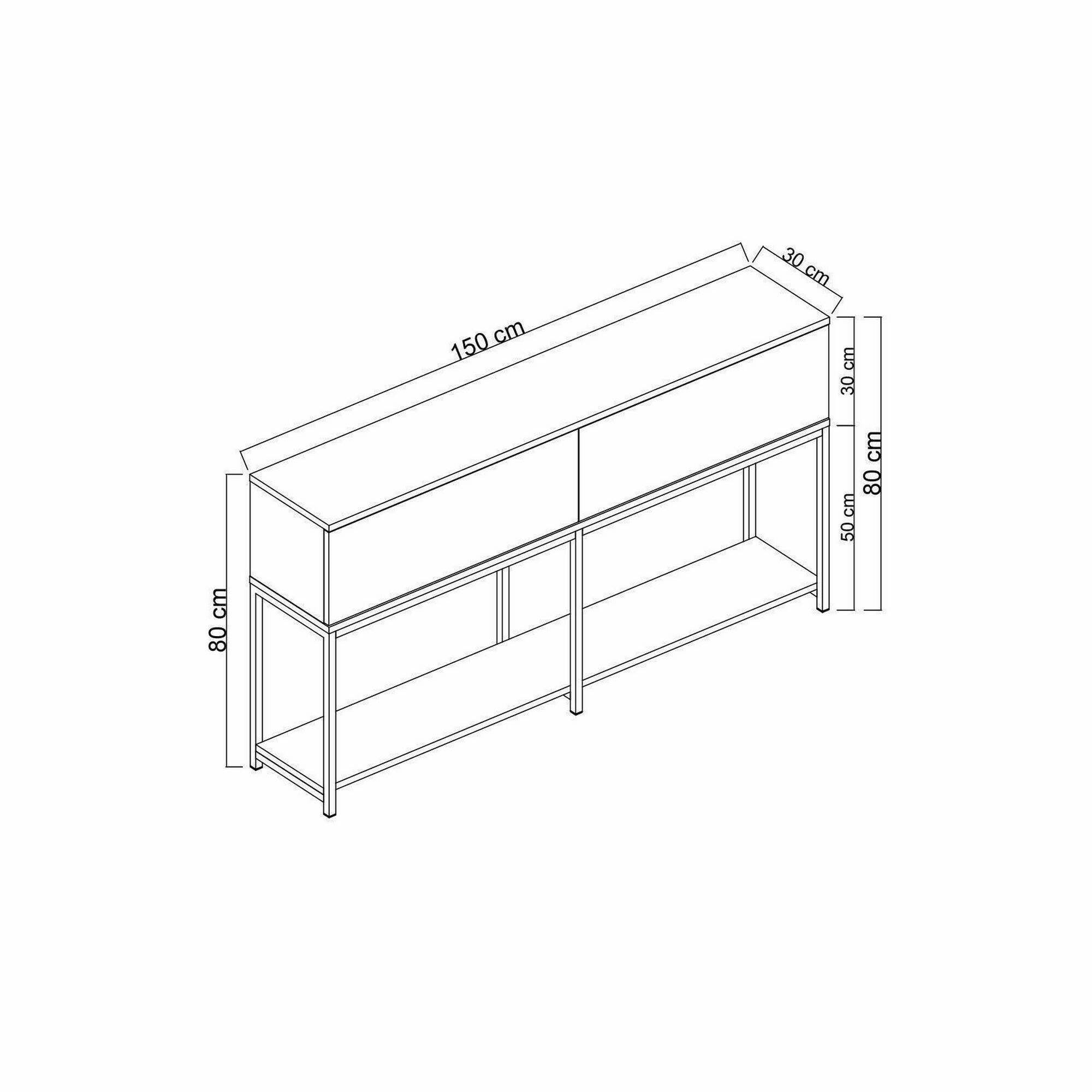 Credenza Basilia, Buffet da soggiorno, Madia da salotto, Dispensa da cucina, 150x30h80 cm, Antracite e Argento