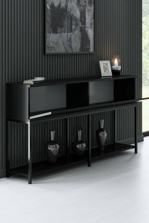Credenza Basilia, Buffet da soggiorno, Madia da salotto, Dispensa da cucina, 150x30h80 cm, Nero