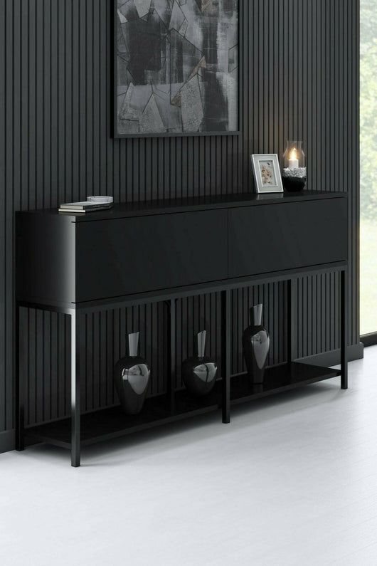 Credenza Basilia, Buffet da soggiorno, Madia da salotto, Dispensa da cucina, 150x30h80 cm, Nero