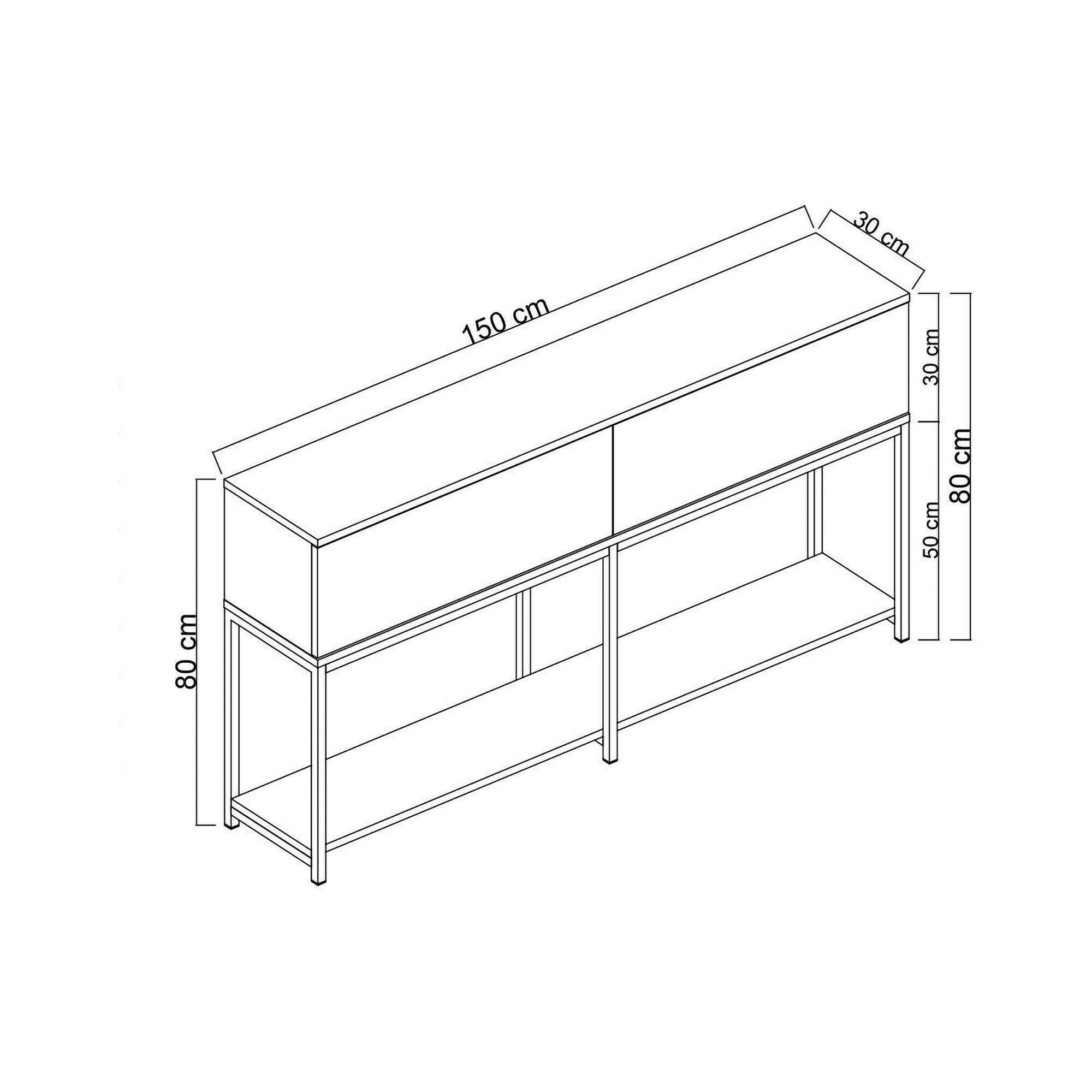 Credenza Basilia, Buffet da soggiorno, Madia da salotto, Dispensa da cucina, 150x30h80 cm, Nero e Oro