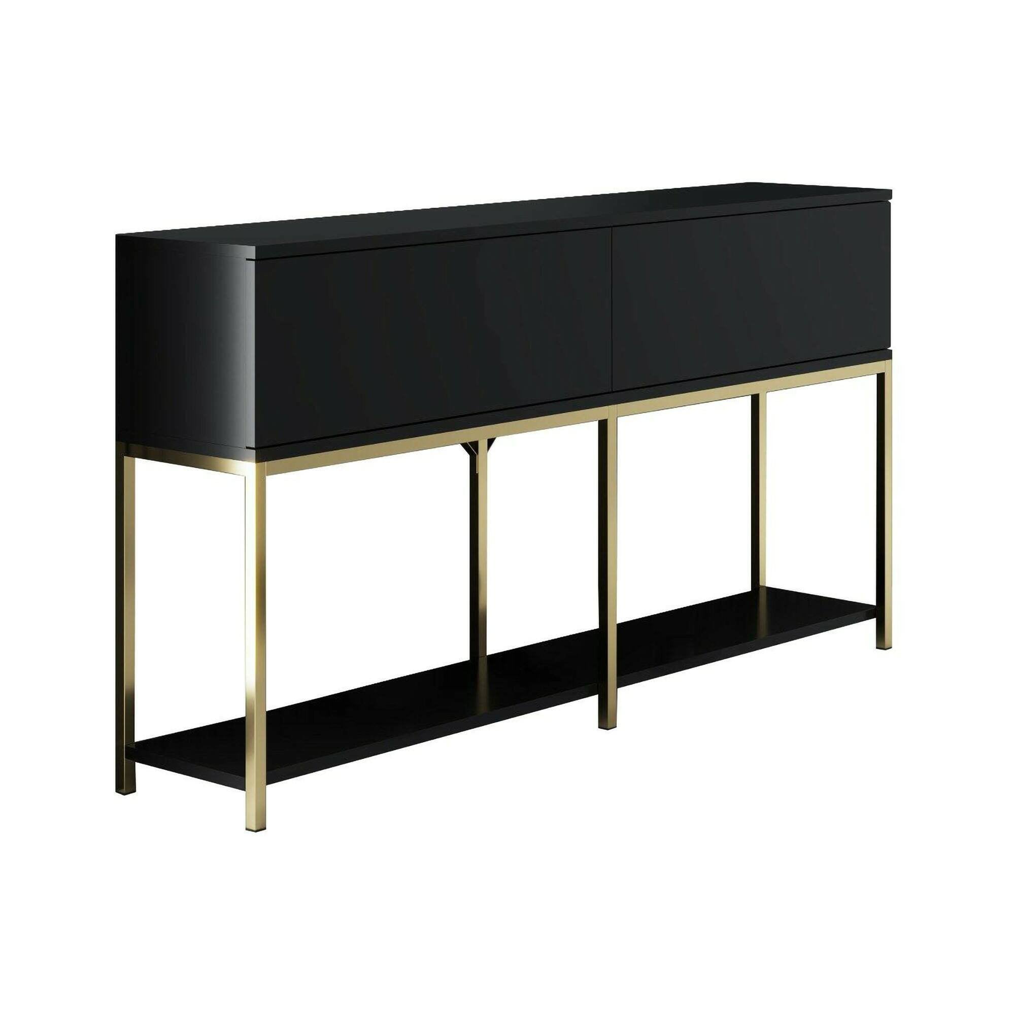 Credenza Basilia, Buffet da soggiorno, Madia da salotto, Dispensa da cucina, 150x30h80 cm, Nero e Oro