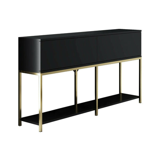 Credenza Basilia, Buffet da soggiorno, Madia da salotto, Dispensa da cucina, 150x30h80 cm, Nero e Oro