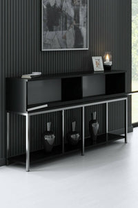 Credenza Basilia, Buffet da soggiorno, Madia da salotto, Dispensa da cucina, 150x30h80 cm, Nero e Argento