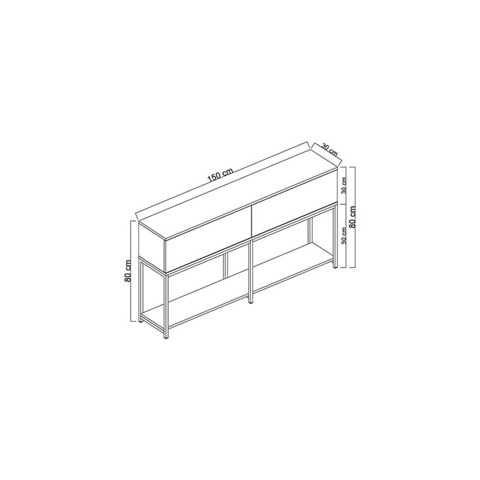 Credenza Basilia, Buffet da soggiorno, Madia da salotto, Dispensa da cucina, 150x30h80 cm, Nero e Argento