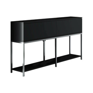 Credenza Basilia, Buffet da soggiorno, Madia da salotto, Dispensa da cucina, 150x30h80 cm, Nero e Argento