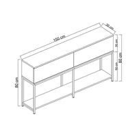 Credenza Basilia, Buffet da soggiorno, Madia da salotto, Dispensa da cucina, 150x30h80 cm, Bianco e Nero