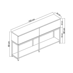 Credenza Basilia, Buffet da soggiorno, Madia da salotto, Dispensa da cucina, 150x30h80 cm, Bianco e Nero