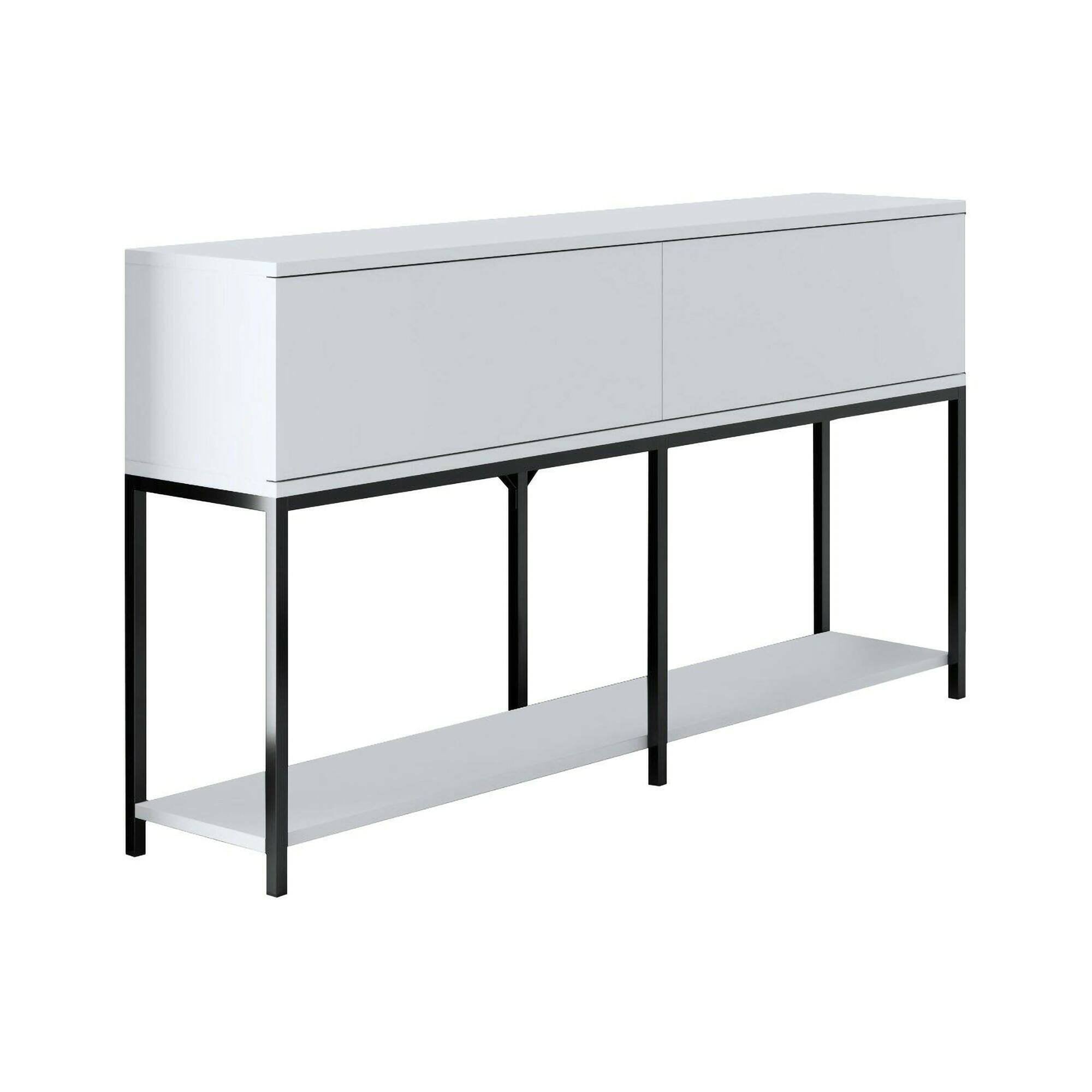 Credenza Basilia, Buffet da soggiorno, Madia da salotto, Dispensa da cucina, 150x30h80 cm, Bianco e Nero