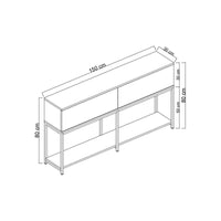 Credenza Basilia, Buffet da soggiorno, Madia da salotto, Dispensa da cucina, 150x30h80 cm, Bianco e Argento