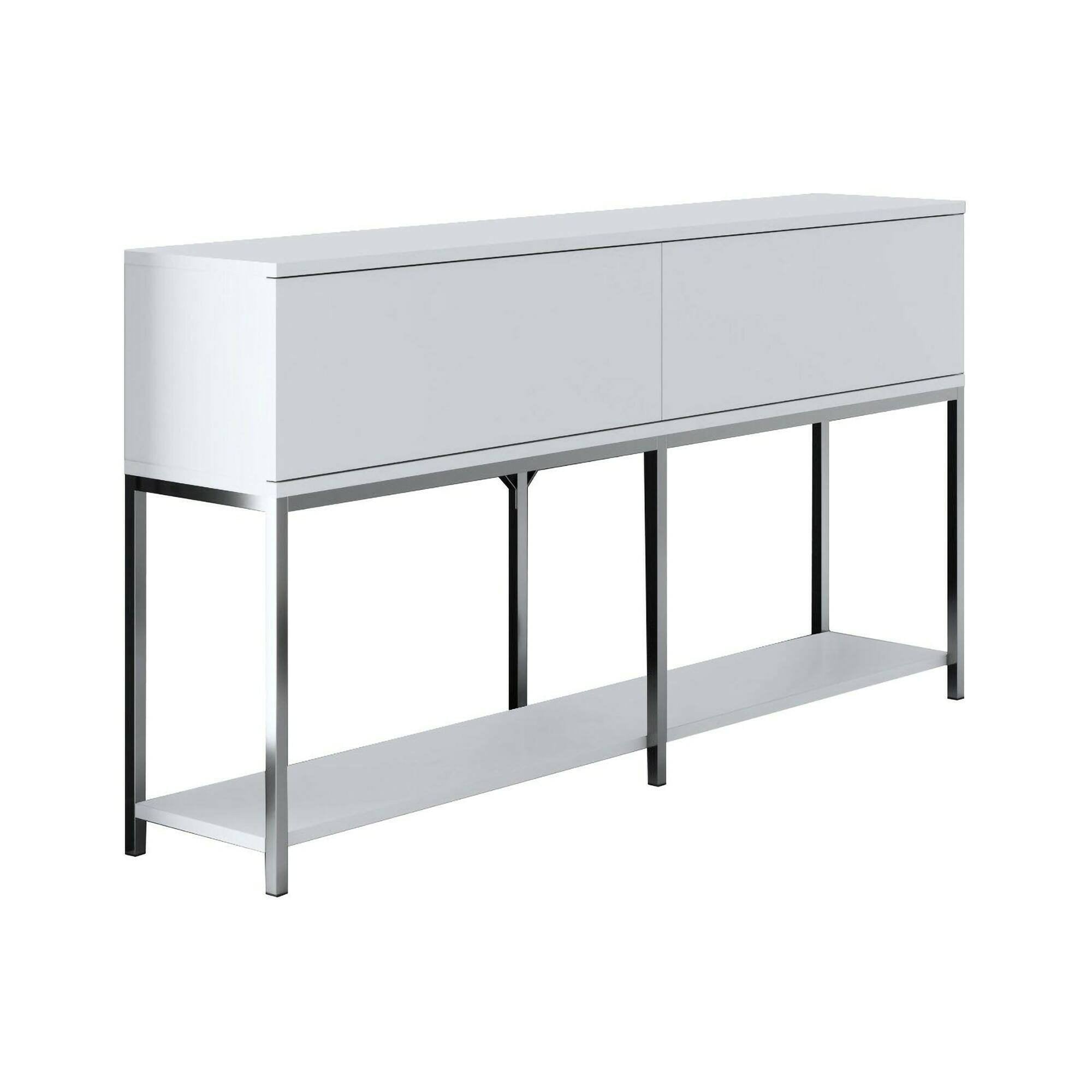 Credenza Basilia, Buffet da soggiorno, Madia da salotto, Dispensa da cucina, 150x30h80 cm, Bianco e Argento