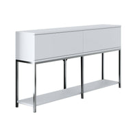 Credenza Basilia, Buffet da soggiorno, Madia da salotto, Dispensa da cucina, 150x30h80 cm, Bianco e Argento