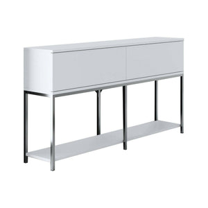 Credenza Basilia, Buffet da soggiorno, Madia da salotto, Dispensa da cucina, 150x30h80 cm, Bianco e Argento